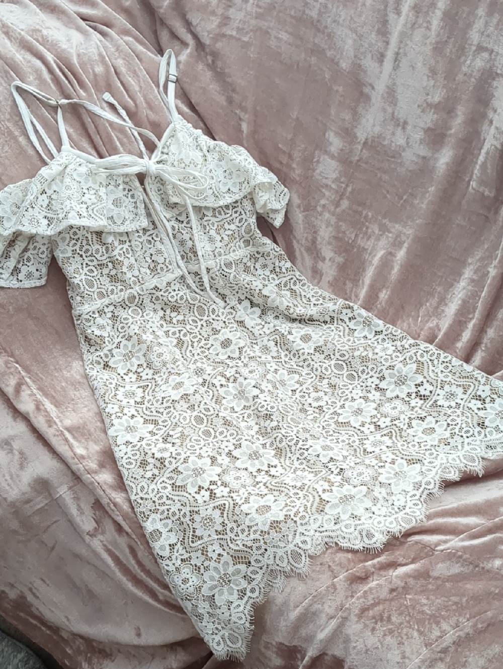 For Love & Lemons Cream Lace Mini Dress